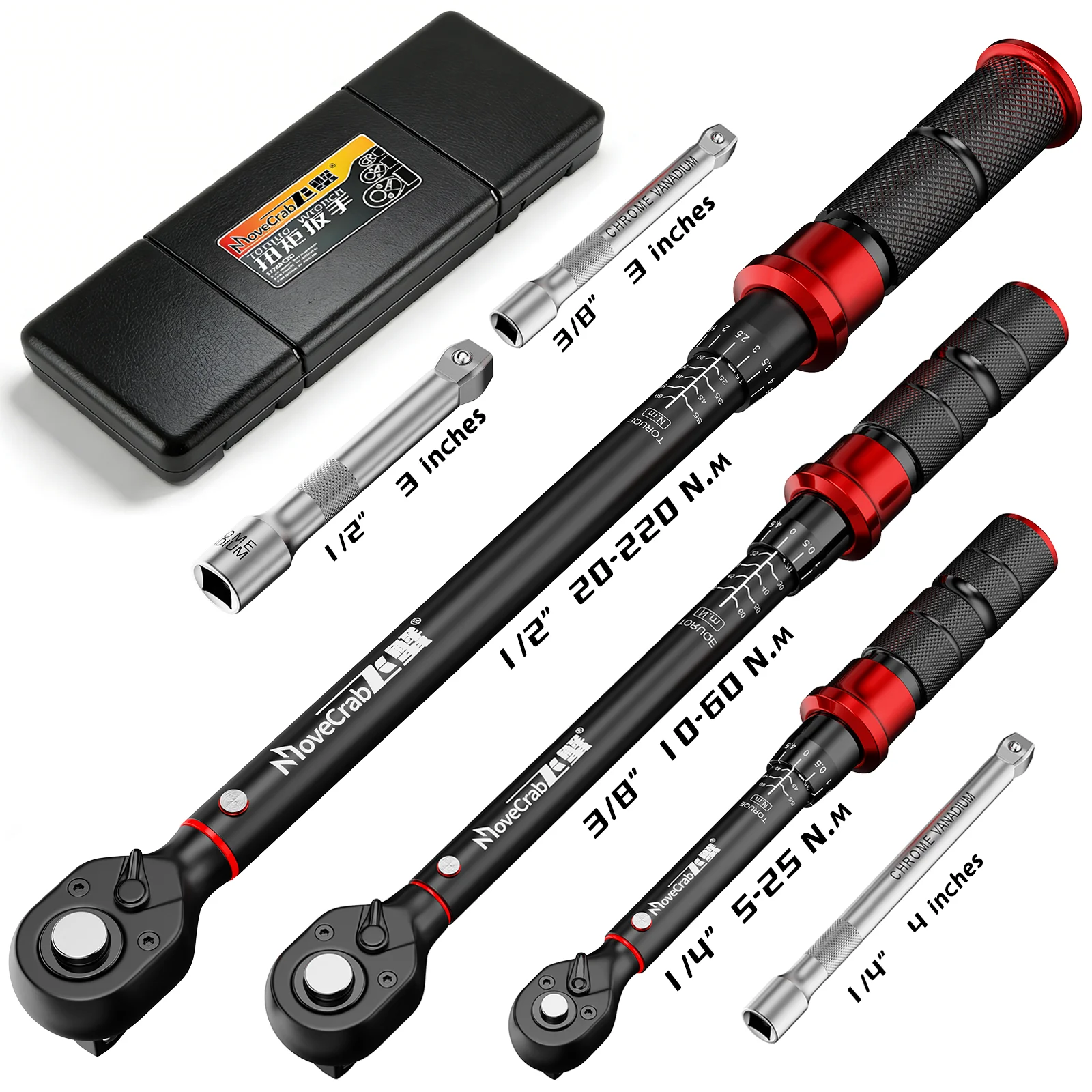 Jeu de clés dynamométriques mécaniques MoveCrab 6 pièces 5-220N.m pour kit d'outils de réparation de moto