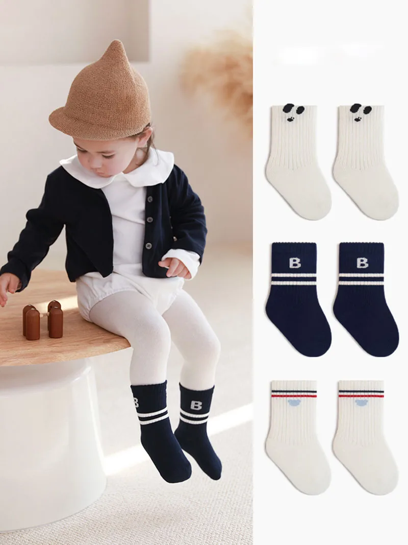 3 Pairs/Lot MILANCEL New Spring Baby In Tube Socks 0-8T Kids Cute Letter Bear Socks Children Color Blocked Stripes Socks