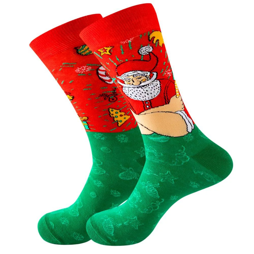 Christmas Santa Stocking Claus Men Women\'s Socks Elk Tide Socks Christmas Tree Geometric Cotton Happy Funny Socks One size