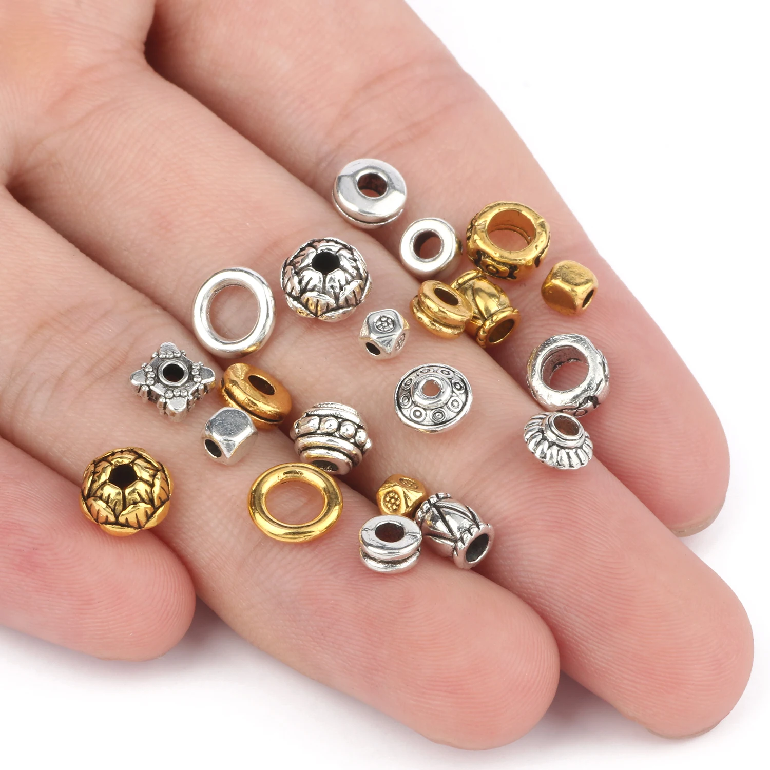 Tibetan Metal Alloy Spacer Beads Antique Silver Color Round Drum Shape Loose Beads for Bracelets Crafts Jewelry Making DIY