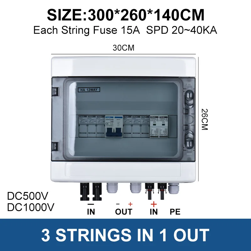 Solar Photovoltaic PV Combiner Box 2 strings 4 stings in 1 Out Waterproof Plastic Distribution Box lightning Protection