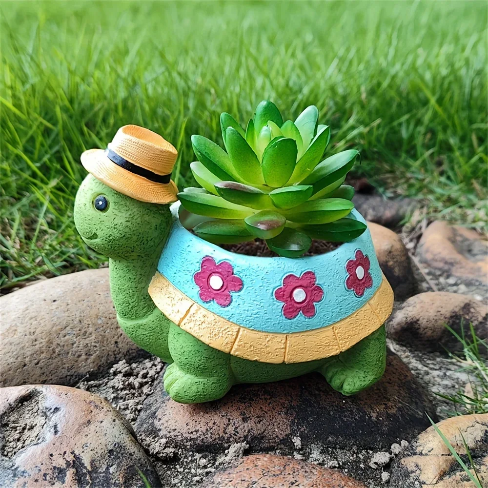 1pc, Adorable Garden Turtle Succulent Pot Planters Resin Statue Plant Flower Pot Yard Garden Patio Vase Outdoor Decor Indoor/Out