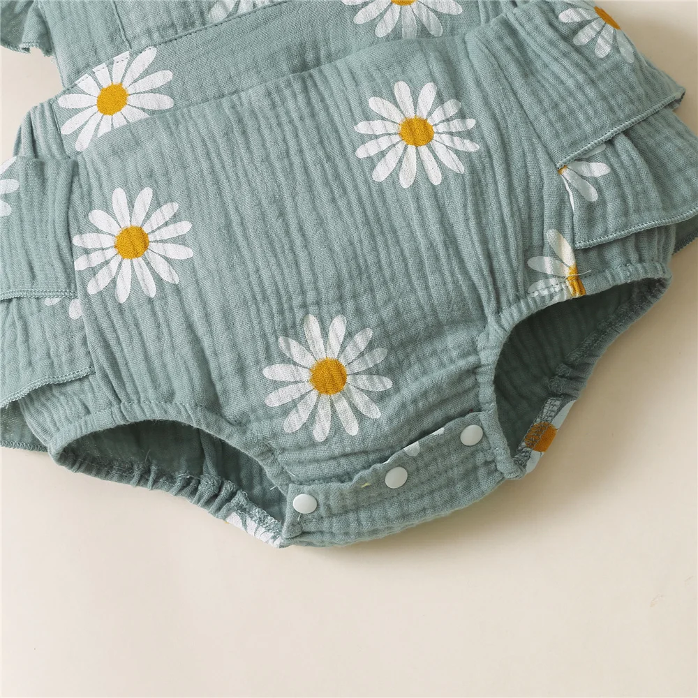 Summer Newborn Infant 0-18Month Baby Girls Romper Sunflower Print Sleeveless Cute Kids Onepiece Jumpsuit