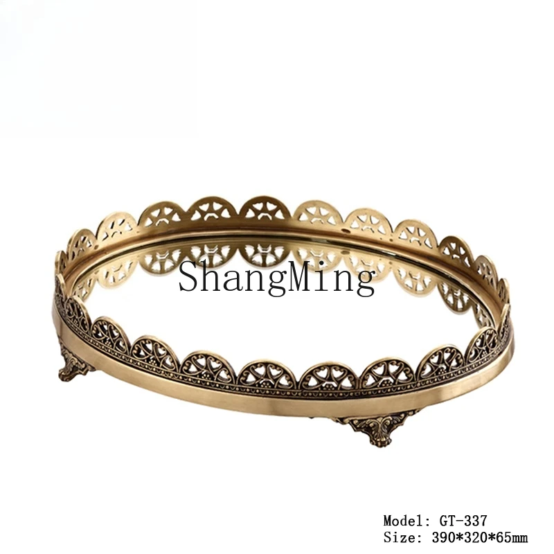 CL household all-copper storage tray pure copper old tableware wine set  neoclassical living room coffee table round tray