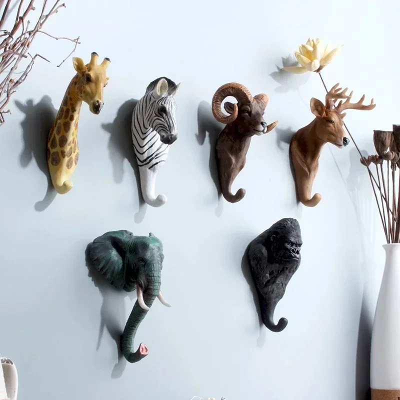 New Vintage Resin Wall Coat Rack Wall Hook Home Wall Decoration Stereo Animal Rack