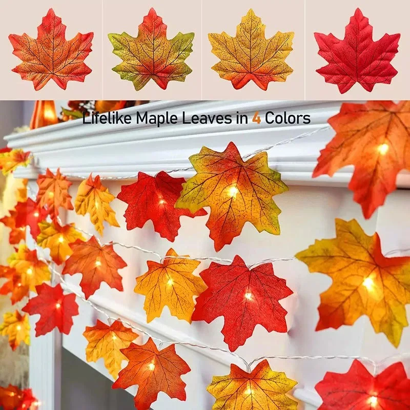 Thanksgiving Decorations Fall Garland with Pumpkin Lights for Home Maples Leaves Thanksgiving Lights Battery Operated