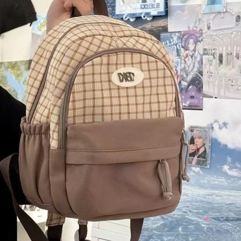 Fashion Cute Plaid Backpack Large-capacity Student Schoolbag Textbook Storage Bag Travel Commuter Backpacks Satchels Woman Bags