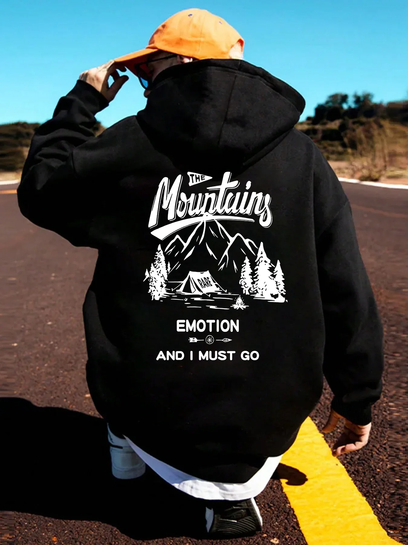 Sudadera con capucha para hombre con estampado de bosque y montaña, ideal para otoño/invierno y para uso diario en pareja.