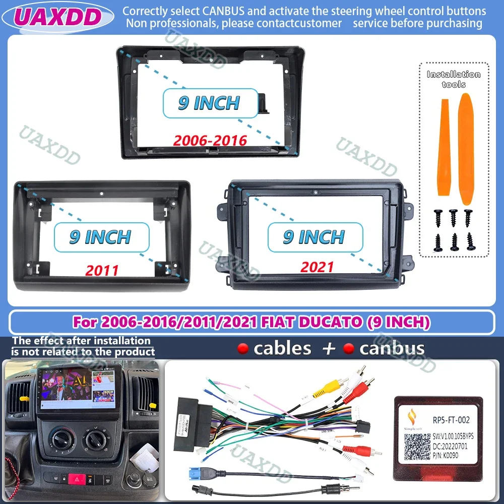 For 2006-2021 FIAT DUCATO 9inch 2 Din Car Android frame panel fascia harness adapter player multimedia dashboard decoder canbus