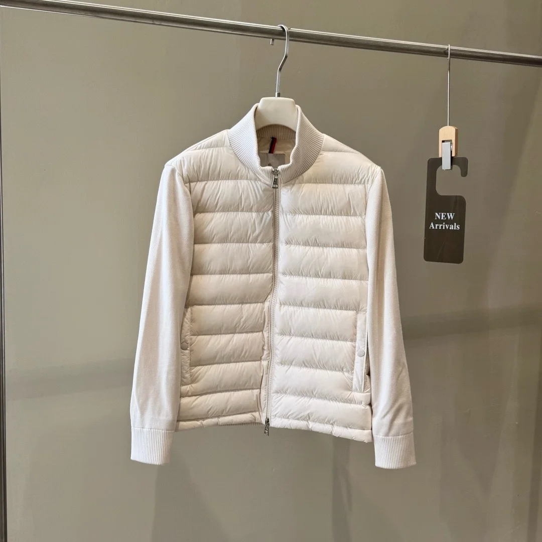 

New Fashion Men's Down Jacket, Knitting Splicing Stand Collar Short Coat, Warm Business Casual Winter Jacket