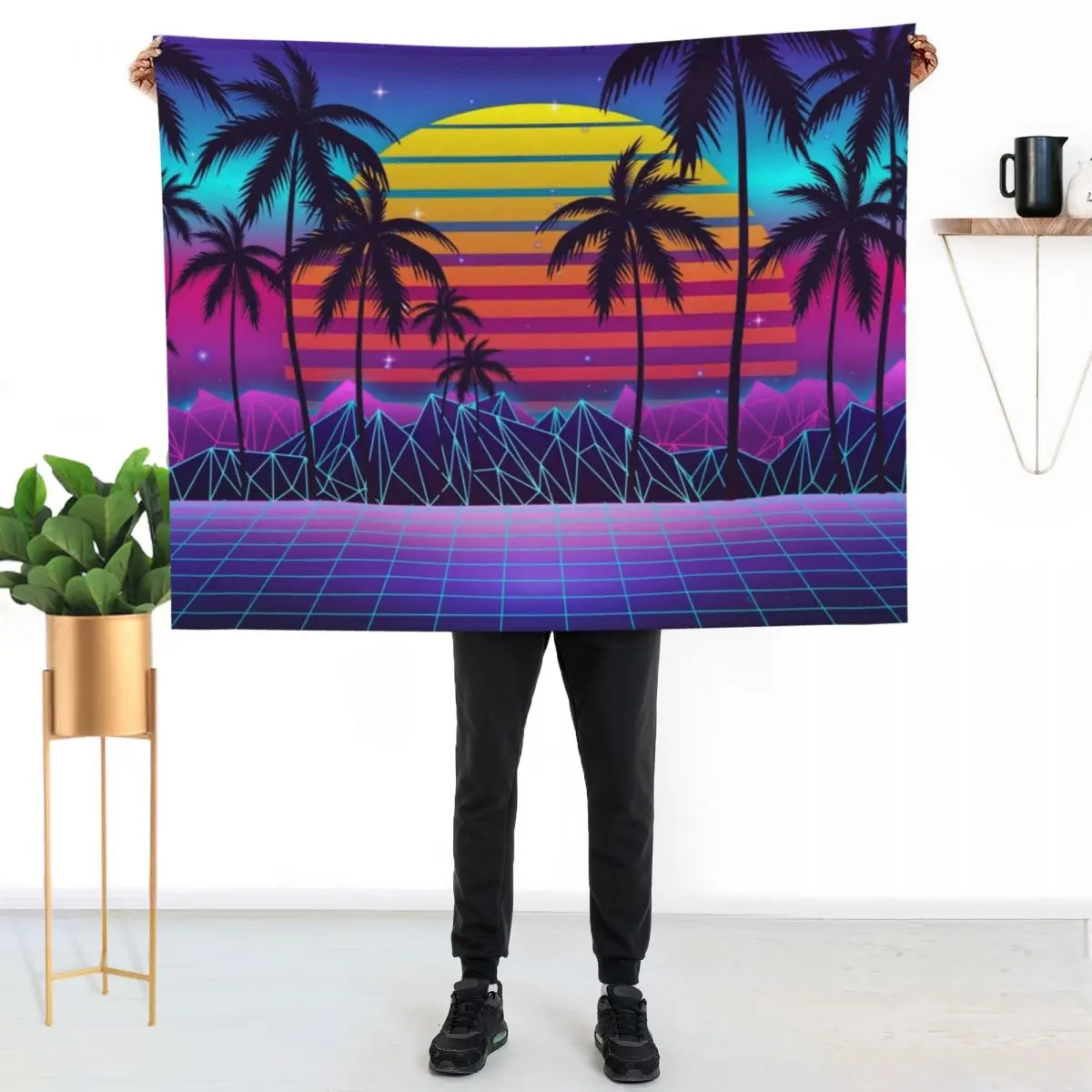Radiant Sunset Synthwave Throw Blanket Travel for babies Sofa Throw Cute Plaid Blankets For Bed Soft Plaid Blankets