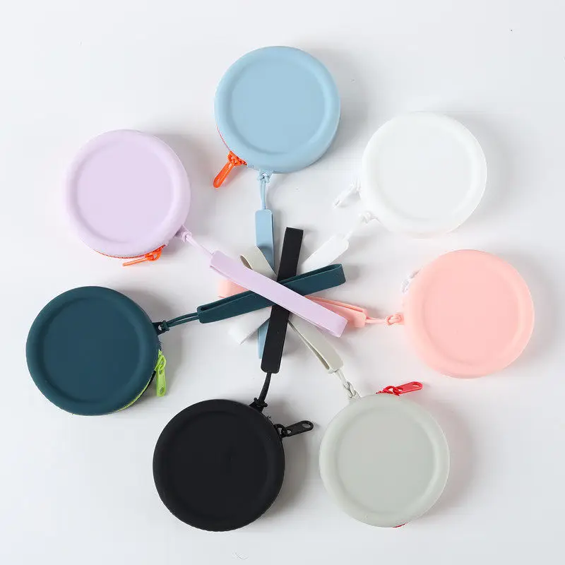 1 piece set of cute mini waterproof silicone zipper small bag for storing headphones key bag for women round silicone wallet