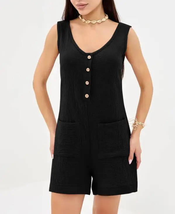 

2026 Summer New Women's Fashion Commuter Casual Button Pocket Tank Top Solid Color jumpsuit Women's Wear