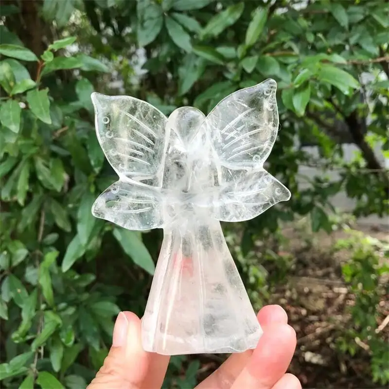 Natural Crystal Clear Quartz Angel Fairy Figurine Healing Stone Gem Craft Gift Home Decoration Ornaments 1pcs