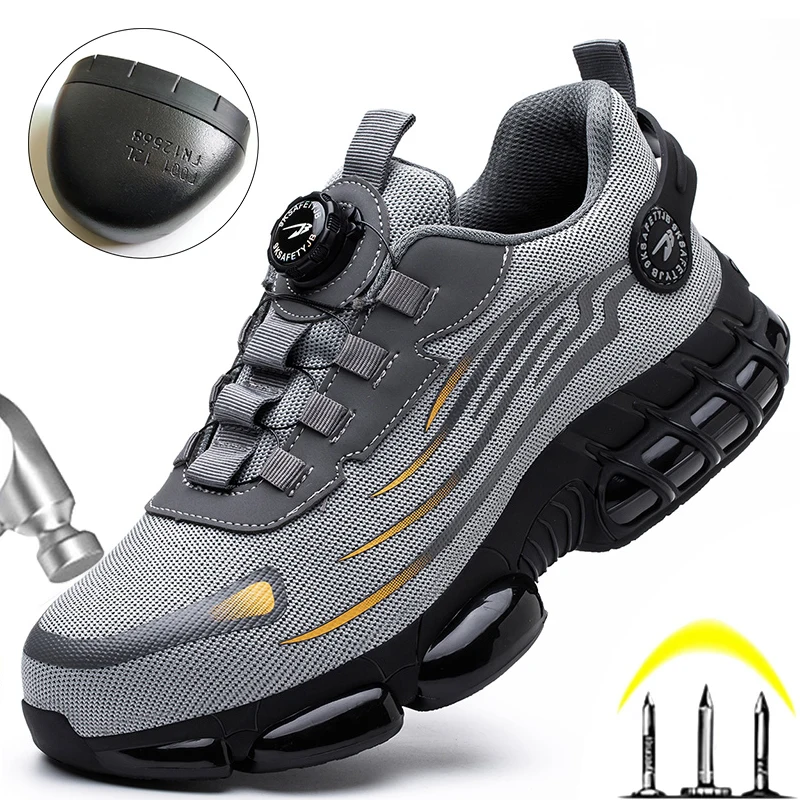 Rotating Button Safety Shoes Men Work Sneakers Indestructible Shoes Puncture-Proof Protective Shoes Work Boots Steel Toe Shoes