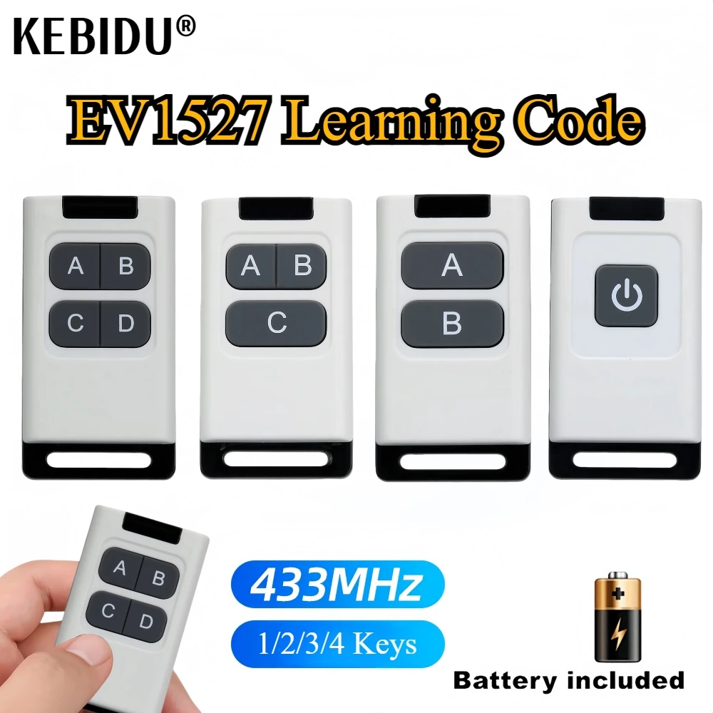 433Mhz Wireless RF Remote Control 1 2 3 4 Buttons 1527 Learning Code Transmitter for Light/ Gate /Garage Door/motor Controller