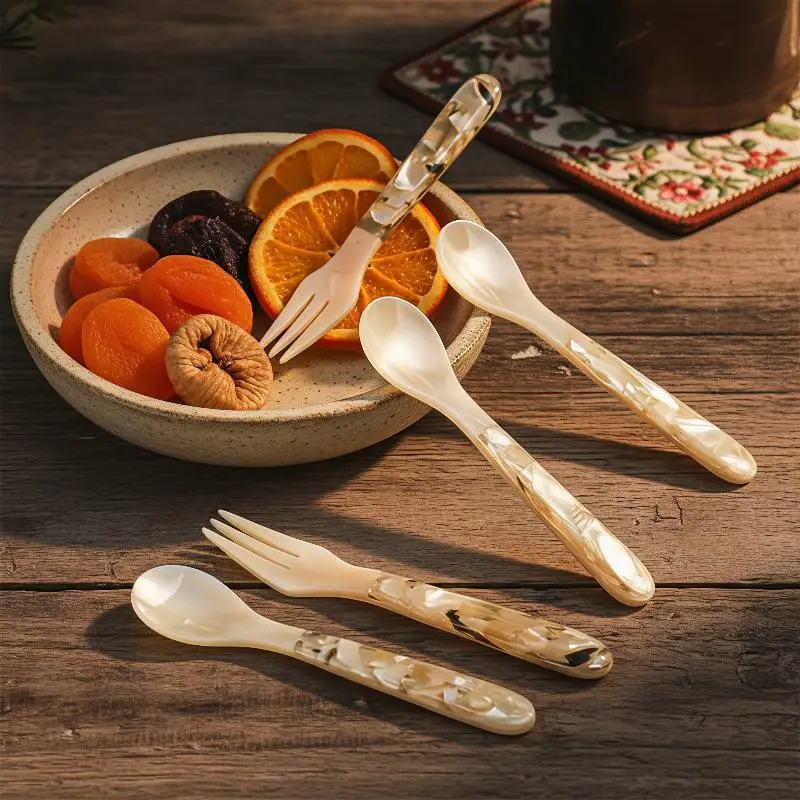 Natural Shell Resin Spoon Fork, Ice Cream Dessert Spoon, Condiment Stirring Spoons, Seasoning Condiment, Kitchen Tool