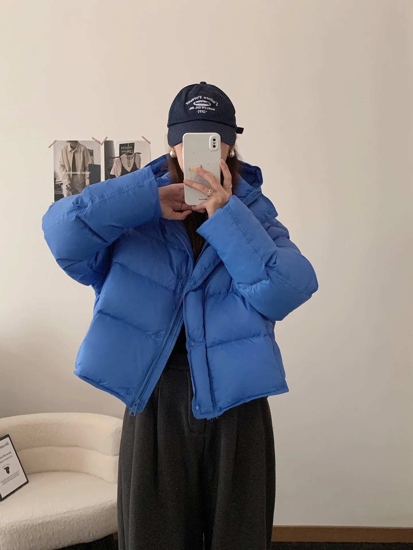 Korean Cropped Hooded Down Jacket for Women Winter Thickened White Duck Down Coats Woman Solid Color All Match Puffer Jackets