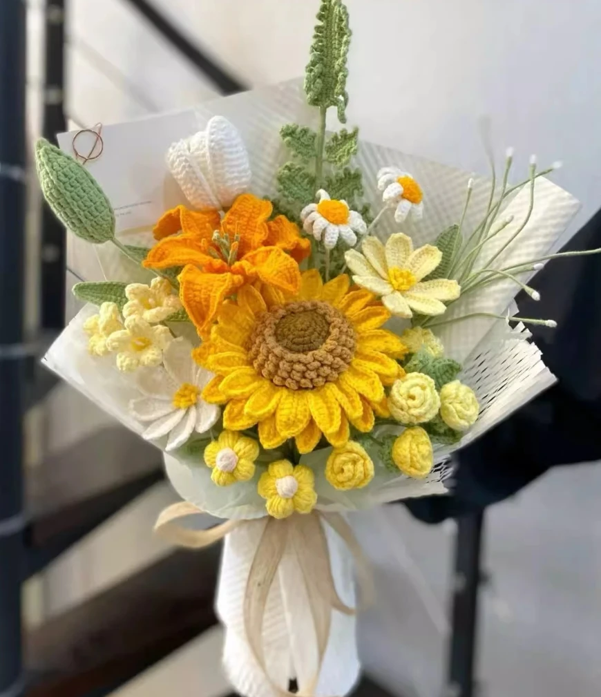 

Graduation season hand-knitted diy wool crochet sunflower bouquet material package finished product as a gift for girlfriend and
