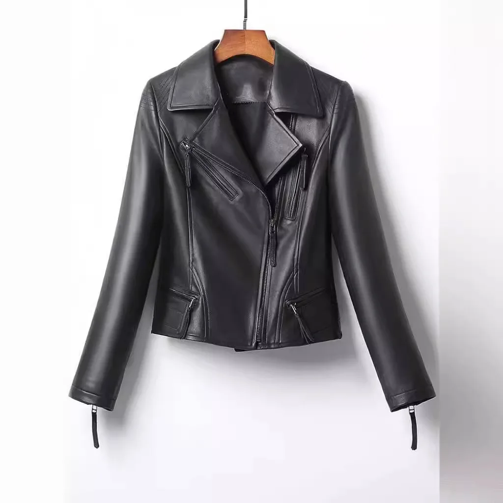 New Spring 2025 Short Leather Leather Jacket Women's Leather Sheepskin Slim Locomotive Jacket