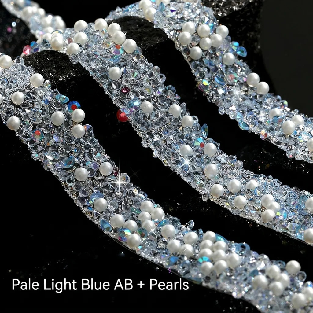 Transparent Jelly Color Self-Adhesive Resin Rhinestone Sticker Strip With Artificial Pearls Sparkling Trim For DIY Crafts Car