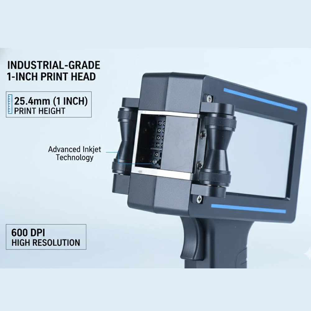 1 Inch Handheld Inkjet Printer, 25.4mm Large Print Height Portable Coding Machine, 600DPI Quick-Dry Handheld Labeler with 4.3