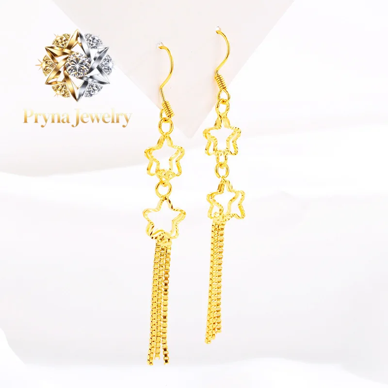 

Pryna Jewelry High-quality 9999 gold earrings for women, tassel earrings, goddess earrings 24K pure gold jewelry simple fashio