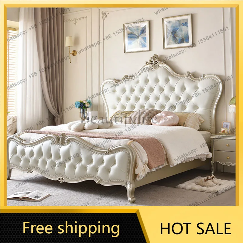 XX.European Simple Bed Girls Bedroom Design Platform Sleeping Safe Leather Bed Full Sun Letto Matrimoniale Lounge Suite Furnitur