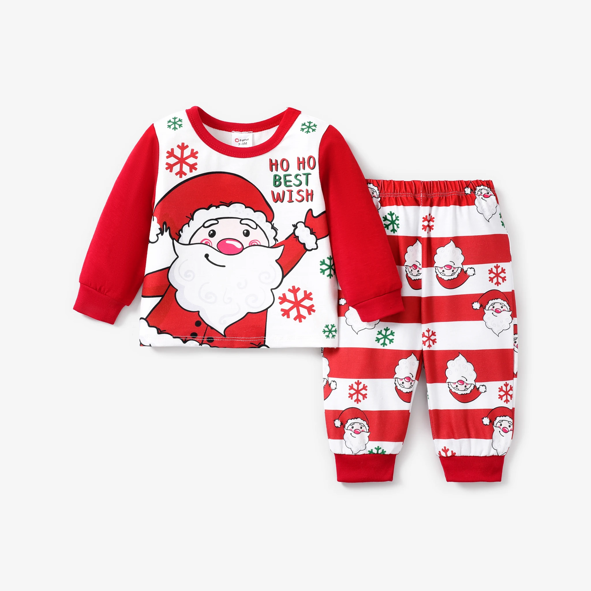 

PatPat 2pcs Baby Girl/Boy Christmas Childlike Santa Claus Print Striped Pajamas