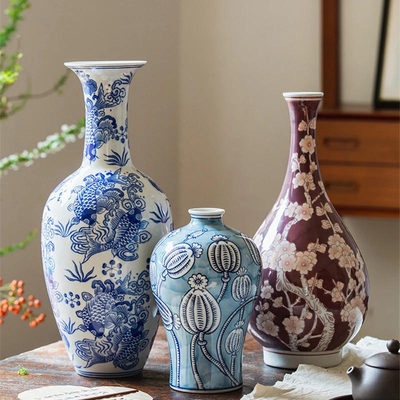 

Blue and White Ceramic Vase Home Decoration Livingroom Coffeetable Flower Arrange Container Ornaments Chinese Housewarming Gift