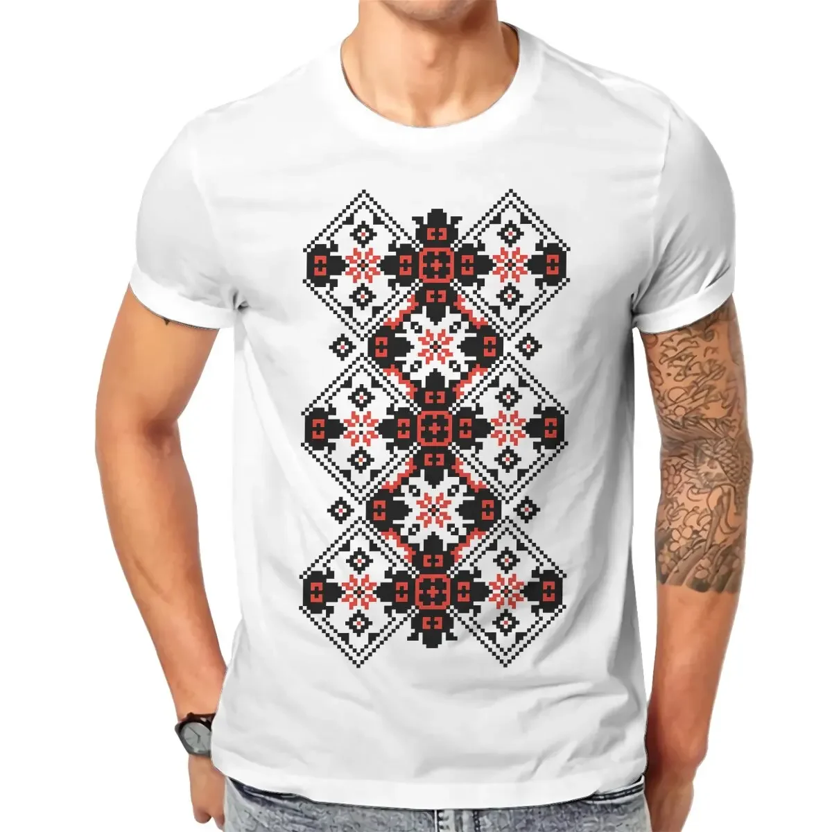 Embroidery Ornament O Neck TShirt Ukrainian Vyshyvanka Ornament Fabric Basic T Shirt Men Tops Individuality Hot Sale