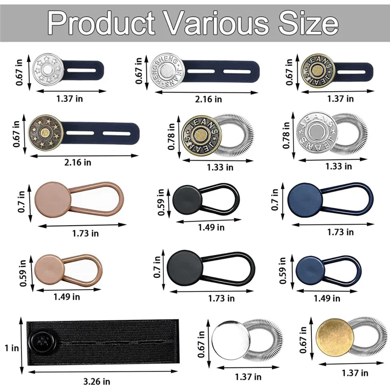 Button Extenders for Jeans, 6 Sizes Pants Button Waistband Extender, Flexible Adjustable Elastic Waist for Women Men