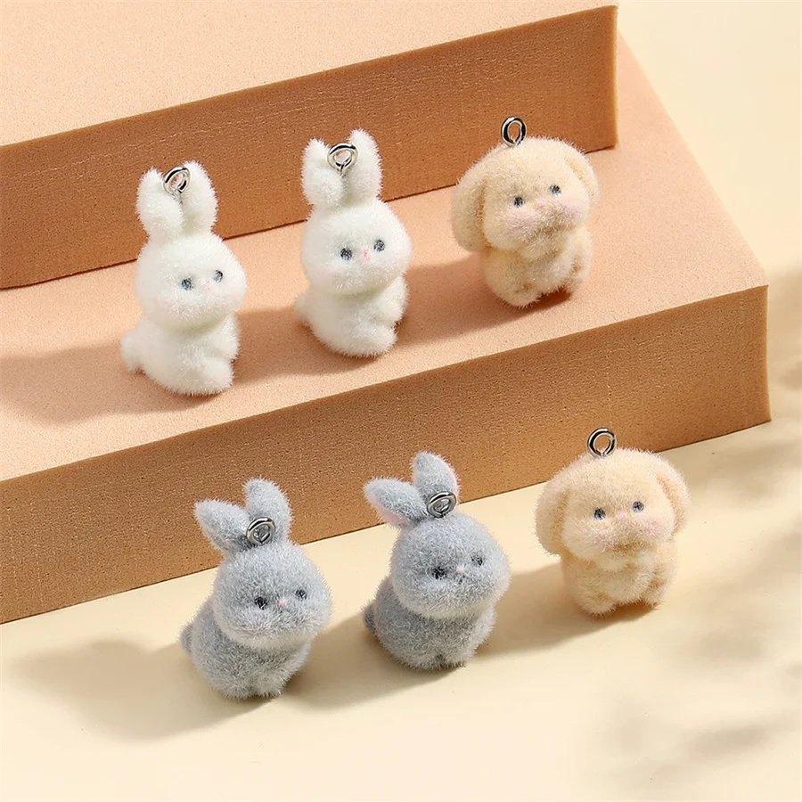 

3PCS Plush resin three-dimensional rabbit dog silly doll keychain phone case DIY earring material