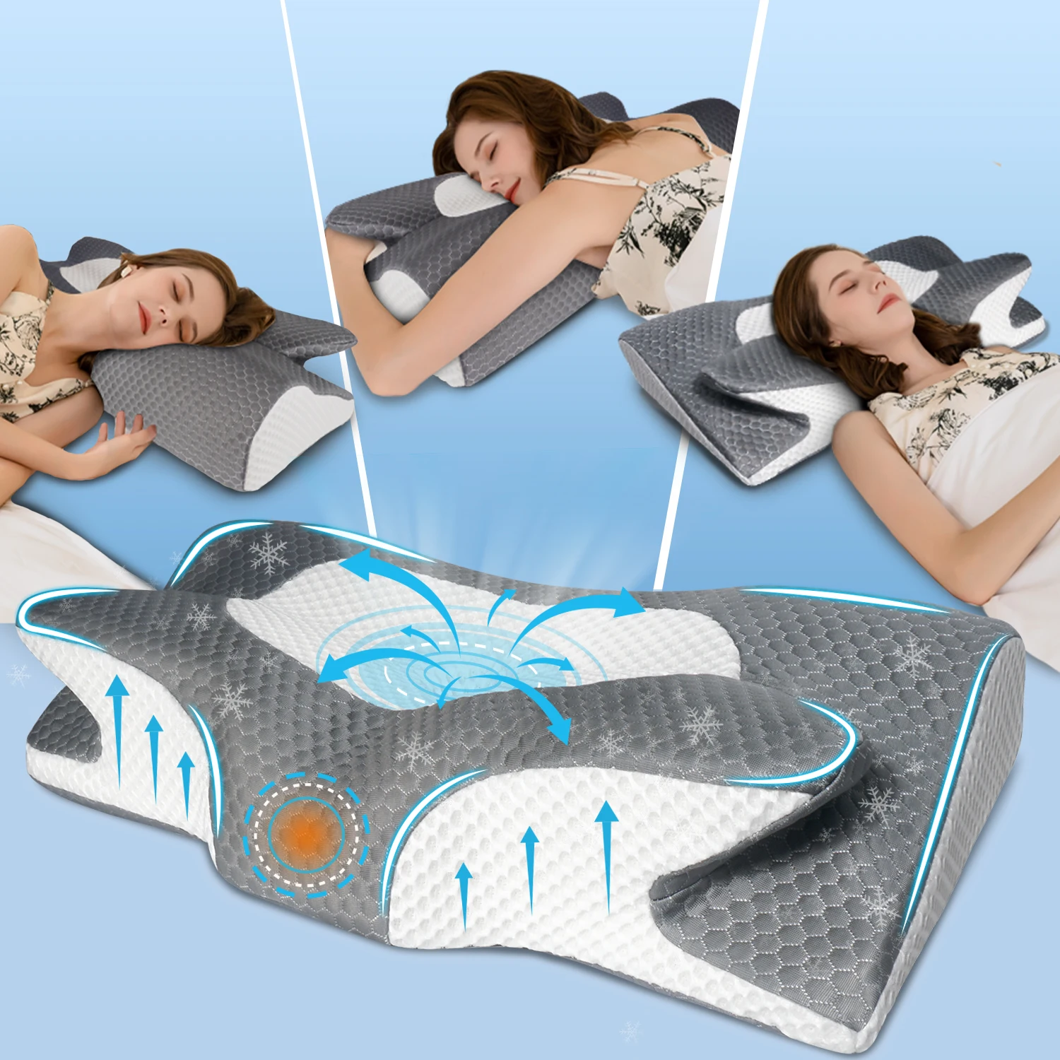 Kopfkissen Memory Foam Kissen, Ergonomisches Nackenkissen Kopfkissen -Schlafkissen Nackenstützkissen für Seitenschläfer, Rückenschläfer und Bauchschläfer, Pillows for Sleeping