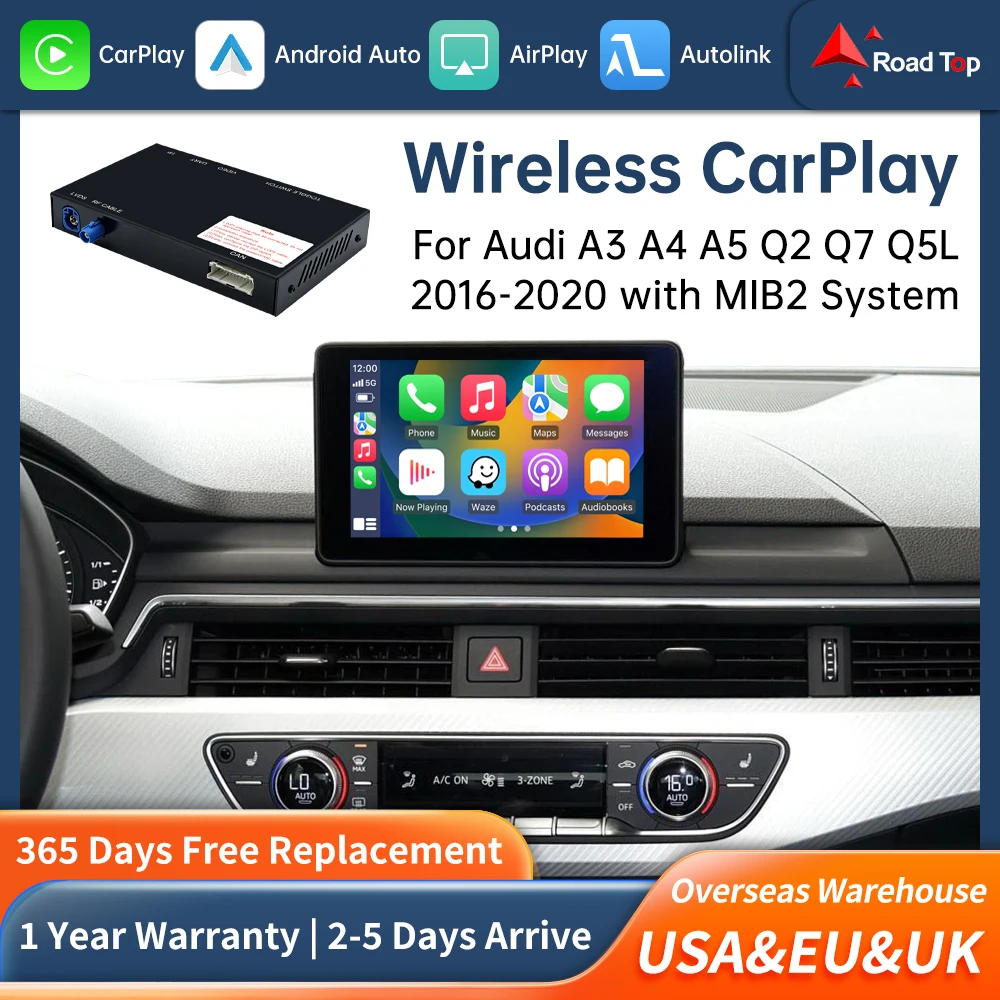 Road Top Wireless Carplay Decoder Interface For Audi A4 A3 A5 Q2 Q7 Q5L 2016-2020 MIB2 System With AirPlay Mirror Link Car Play