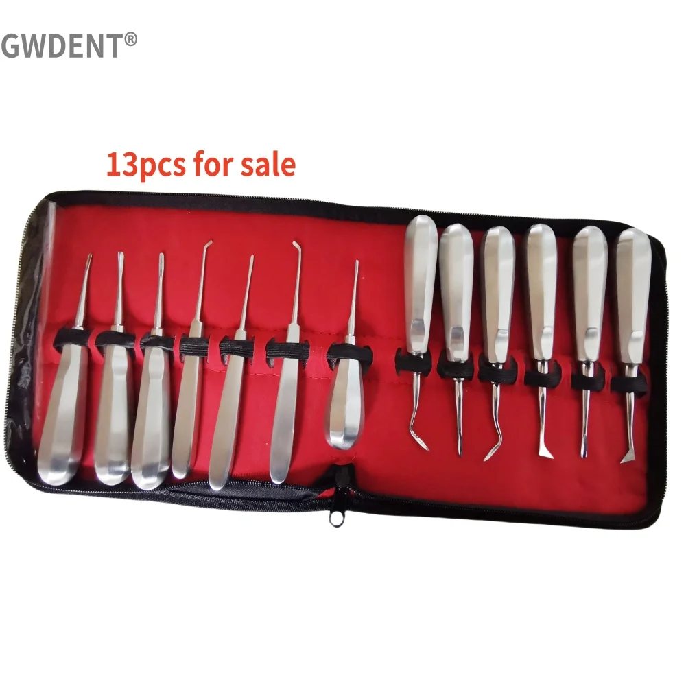 13pcs Dental Elevator Set Teeth Extraction Tooth Extracting Forceps Stainless Steel Curved Root Lift Elevator Tools