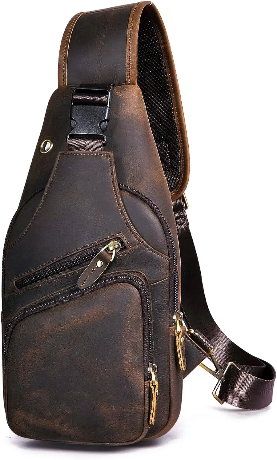 

Men's Casual Leather Crossbody Sling Bag for Travel Hiking Fashion One Shoulder Strap Chest Rig