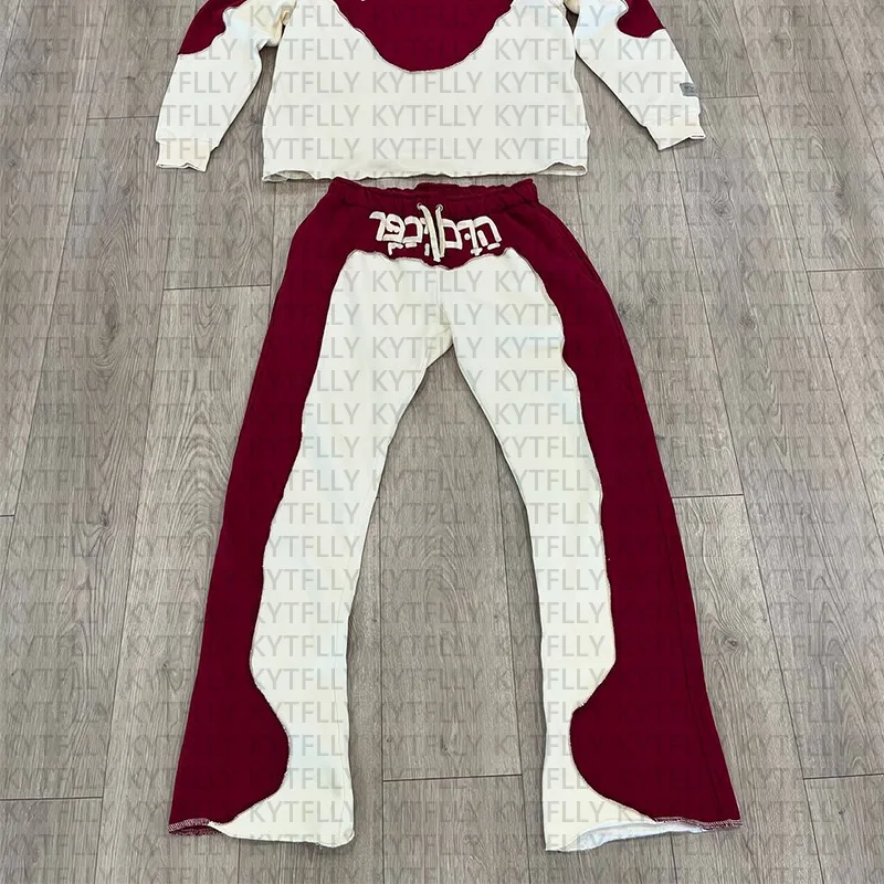 

Color blocking three-dimensional cutting with thin velvet lining design, layered and slimming sweatshirt and pants two-piece set