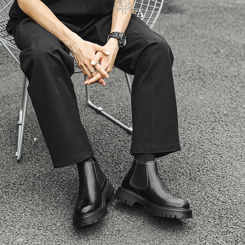 

Однотонные непромокаемые ветрозащитные ботинки на толстой подошве, увеличивающие рост, удобные ботинки, классическая официальная маслостойкая повседневная обувь