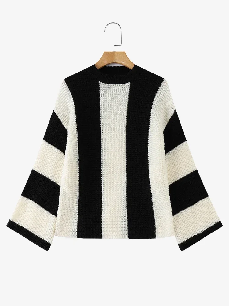 ZANZEA Autumn Spring Women Sweaters Fashion Long Sleeve Tops Striped Pullovers Flare Sleeve OL Work Tunic Casual Streetwear