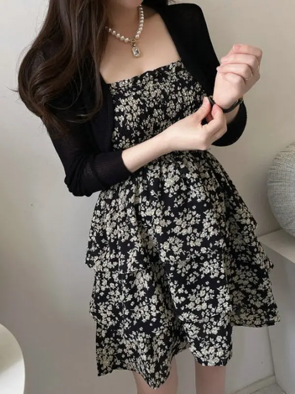 

Solowen Floral Elastic Waist Slim Fit Layered Sensation Strap Dr Sun Protection Knitted irt Commute Sle Thin Material