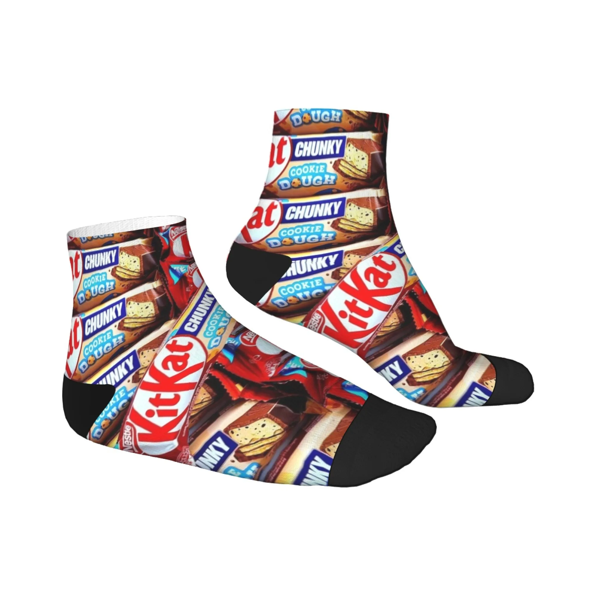Happy KitKat Novelty Chocolate Bar Print Socks Harajuku Cute Funny Crew Socks Unisex Non-slip Breathable Socks Casual Party Gift
