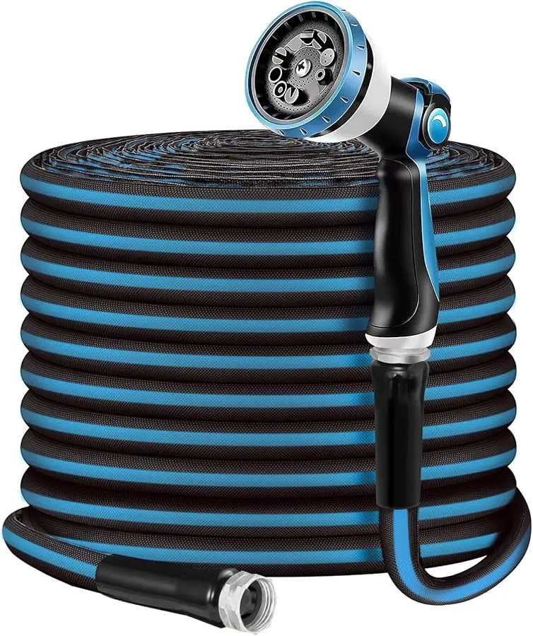 

Non-Expandable Garden Hose 50feet, Flexible Water Hose with 10 Function Hose Nozzle, Lightweight, Tangle Free, Rust Proof for Ya