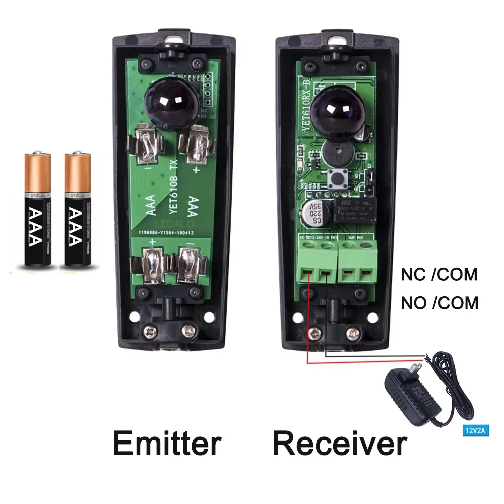 12V-24V DC Infrared Safety Beam Sensor – 15M Range, Battery Powered, Photocell for Gate/Door Opener Motor