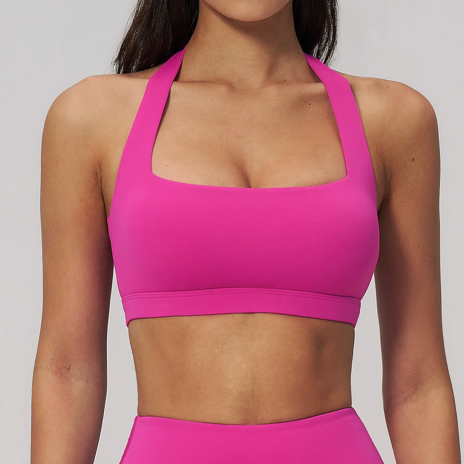 Yoga Bra Womens Fitness Top Running Workout Tank Gym Vest Push Up Halter Neck Square Padded Stretchy Longline Sports Underwear