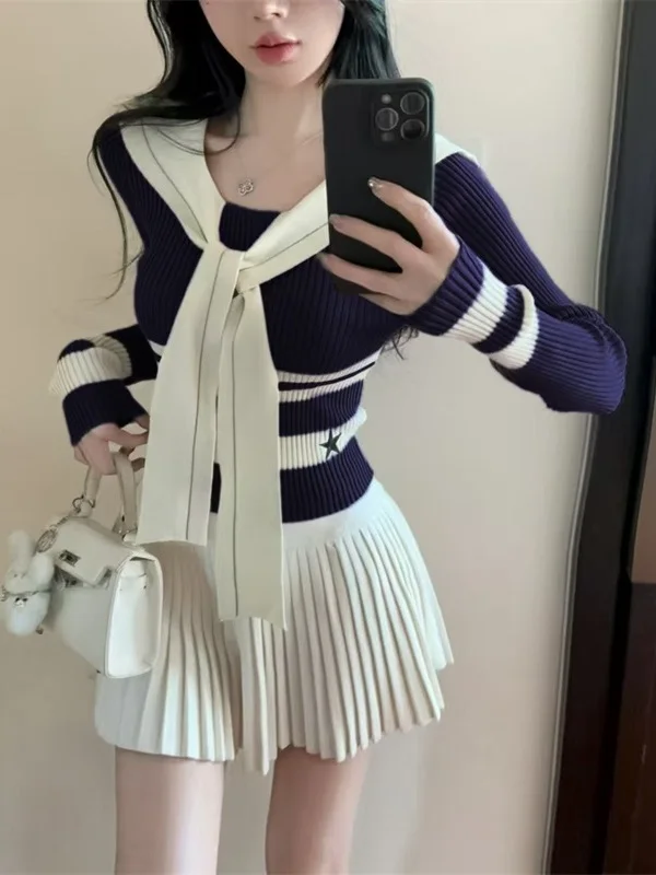 

Faionable Knitted Sweater Autumn Winter Slim Fit Knot Top Inner Wear Sea Navy Color Blo Soft Medium Thin V...