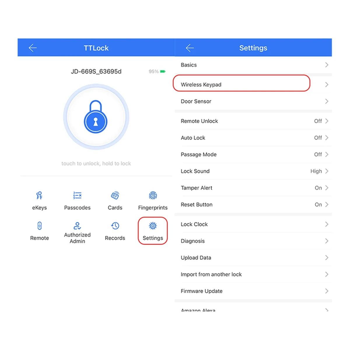 O teclado digital sem fio OUVU-TTLOCK funciona com dispositivos inteligentes Bluetooth TTLOCK com bloqueio de impressão digital