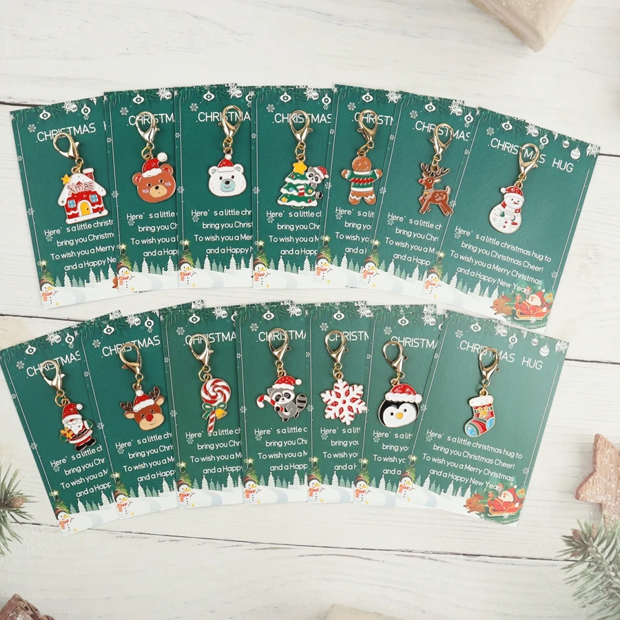 Give Him/Her a Set of 14 Christmas-Themed Keychains, Including Santa Claus, Snowman, Gingerbread Man, Reindeer and Other Designs, with a Christmas Hug Greeting Card. This Is a Small Christmas Hug, Perfect as a Holiday Gift for Family and Friends, a Great Gift Item to Give, and a Warm Christmas Blessing to Share.