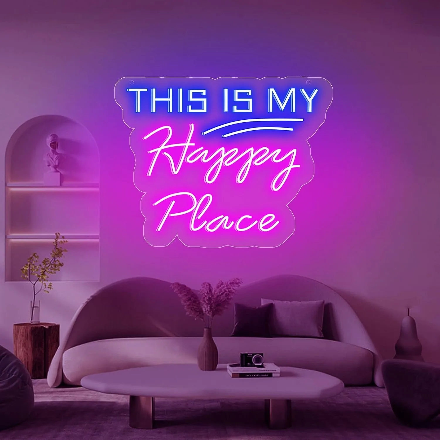 

Happy Place LED Neon Sign, Bedroom Decorations Neon Light USB Powered Neon Light Room Decoration Art Wall Led Light
