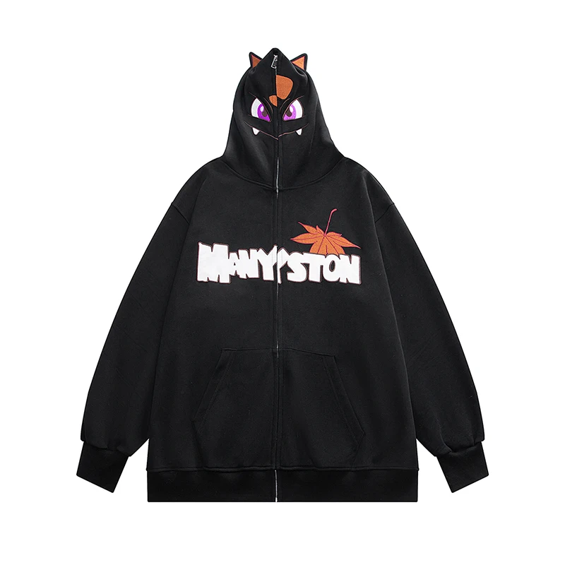 Harajuku Anime Hooded Sweatshirt Autumn New Tide Men's Women's Full Zip Hoodie Hip Hop Jacket Streetwear Couple Y2k Hoodies